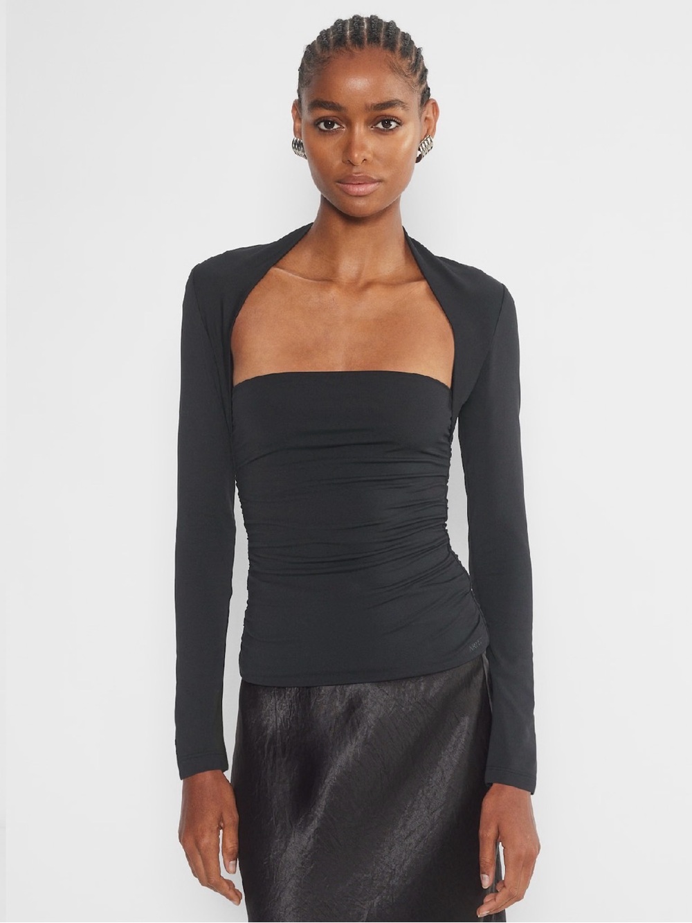 Aritzia Black Strapless Ruched Camisole with Long Sleeve Shrug